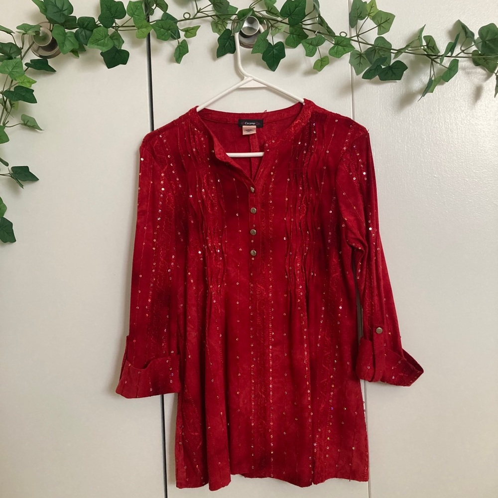 Cocomo Red Sequin Blouse Tie Dye Sequin Top